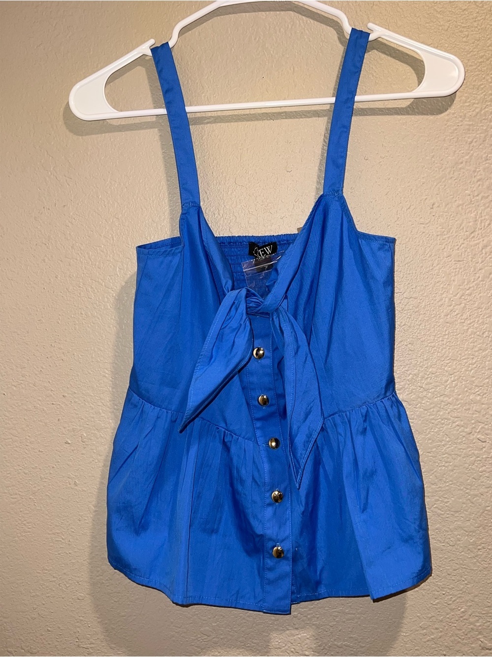 NWT J. Crew Blue Cotton Poplin Tie-Front Button-Up Peplum Tank Top Size S,